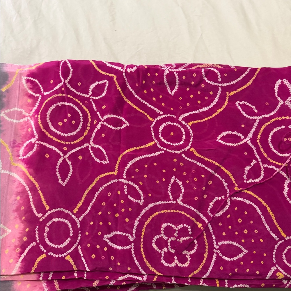 Vibrant Pink and Gold Patterned Sari